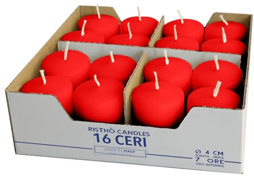 16 Candele, Cero Diametro 4 cm-Altezza 5 cm- Rosso