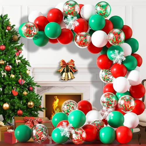 dellyy Ghirlanda di Palloncini Natale Kit, Palloncini di Natale Decorazioni, Rosso Verde Palloncini Natalizi, Arco Palloncini Natale, Ghirlanda di Palloncini per Natale, Feste Compleanno, Matrimoni