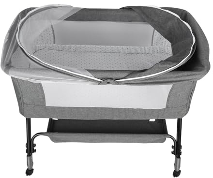 HUOLE 3 in 1 Beistellbett & Babywiege & Reisebett, 4-stufig Höhenverstellbares Babybett, neigbar, Kinderbett, Stubenwagen für Babys bis 25kg belastbar-104 * 52 * 100-110cm – Leinengrau