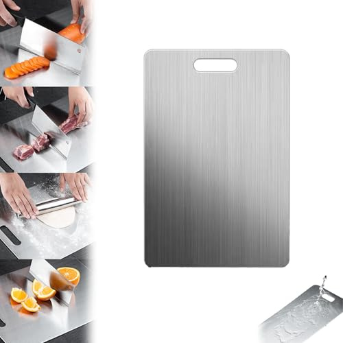 Yamato Stainless Steel Cutting Board, Double-Sided, 15.35 x 11in, Silver