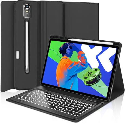 Funda con Teclado para Lenovo Idea Tab Pro 12.7 2025, Español Ñ Bluetooth Inalámbrico Desmontable Retroiluminación Teclado para Lenovo Idea Tab Pro 12.7 Pulgadas 2025 (TB-373FU/TB-375FC), Negro