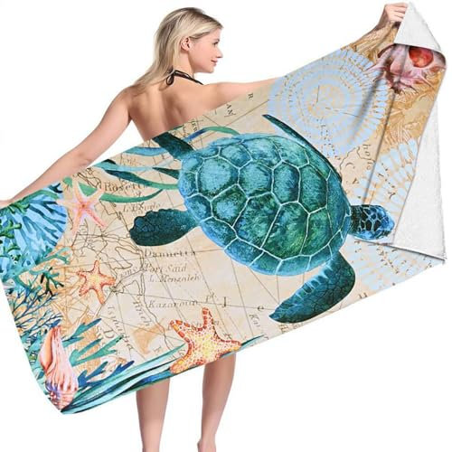 Beafaeur Toalla Microfibra Grande200 x 100 cm, Toalla Playa XXL con Estampado Tortuga, Secado Rrápido Toalla, Manta de Playa para Mujer, Playa, Deportes,Viajes, Sauna y Piscina