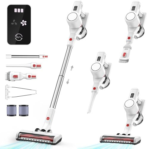 Aspirateur Balai sans Fil Puissant - Balais Électriques Poil Animaux Cordless Stick Vacuum Cleaner Rechargeable Batterie Silencieux Léger pour Sols Tapis Poils d'animaux