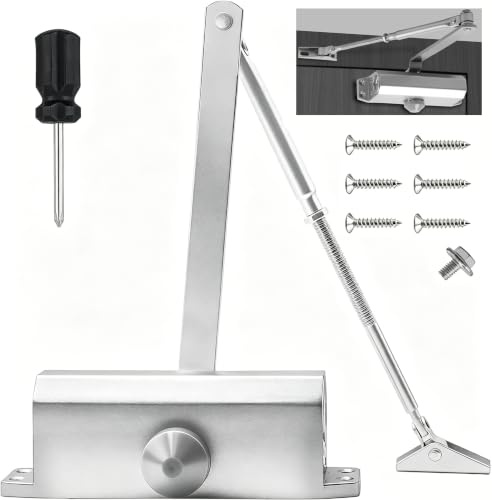 COEWUR Cierrapuertas Automático Hidraulico con Bloqueo Ajustable de 60-85KG | Grande Cierra Puertas Automatico con Bloqueo Ajustable para Hogar y Comercial Puerta de 60-85KG Ancho 1200MM (Plata)