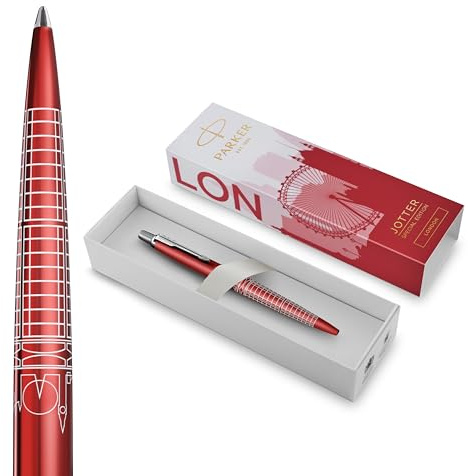 Parker Jotter Kugelschreiber | Special Edition | London-Rot mit Chrome-Zierteilen | Mittlere Spitze | Blaue Tinte | Geschenkbox