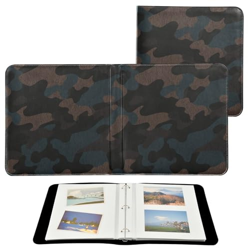 Álbum de fotos de camuflaje, color café oscuro, negro, para fotos, páginas autoadhesivas, 4 x 7 pulgadas