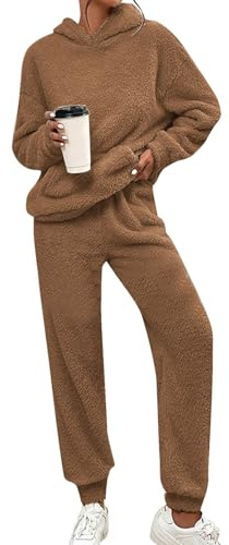 Celanisai Tuta da casa donna morbida taglie forti pigiama invernale in pile tuta per il tempo libero 2 pezzi felpa con cappuccio e pantaloni lounge morbida comoda abbigliamento lounge morbido comfort