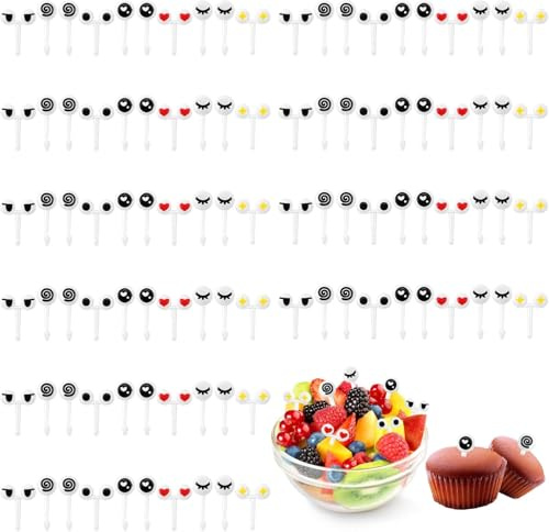 120 stycken fruktgafflar barn, mini ögon frukt gafflar, söt Mi ni ögon fruktgafflar återanvändbar frukt tandpetare mini söt tecknad ögon frukt gaffel för lunchlåda, eftermiddagste, födelsedagsfest