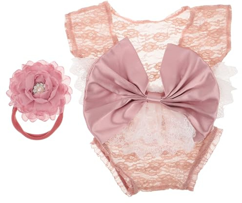 DIYEAH Adorable Girl Photography Kit Lace Bodysuit and Headpiece Newborn Girl Outfits for Photoshoots Featuring Soft Materials and Cute Details for Newborn Photography Sessions