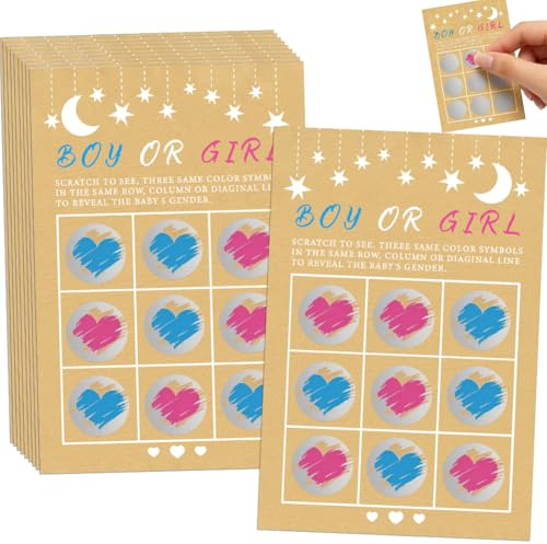 Gratta Vinci 12 Adesivi Gender Reveal per Baby Shower Annuncio Gravidanza, Maschio o Femmina, Gratta Rivela Sesso del Bambino, Attività per Festa Prenatale (Pacchetto Misto) (10 ragazze e 2 ragazzi)