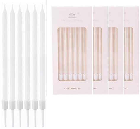 24 Pièces Bougies d'Anniversaire Fines et Décoratives,Bougies pour Gâteau d'Anniversaire,Décoration de Fête Élégante, Décorations de Gâteaux pour Fêtes d'Anniversaire et de Mariage(Blanc)