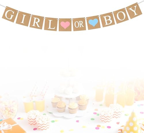 Simsky Gender Reveal Party Deko Set, Baby Shower Dekoration mit Banner & Flaggen für die Schwangerschaftsankündigung, Babyparty Dekor für Junge oder Mädchen, Geschenkidee für werdende Mütter