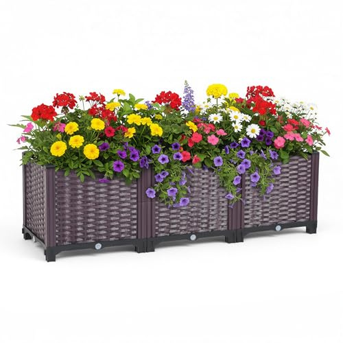 CUPCHID Hochbeet, 111 x 37 x 34.5 cm Pflanzkasten mit Rattan-Optik, 27 cm Tiefe für Gemüse, Kräuter & Blumen, Garten-Kit für Terrasse, Balkon & Hinterhof