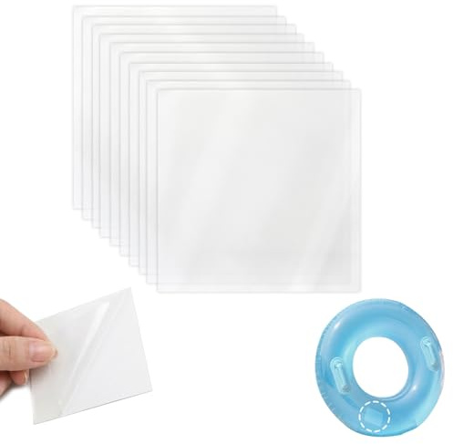 Kit de Réparation TPU Transparent, 10 Rustines Matelas Gonflable 7 x 7 cm | Auto-adhésives pour piscine gonflable, bouée, tente et autres surfaces planes et lisses, réparation discrète et pratique