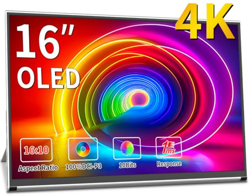 Magedok Monitor Portátil OLED 4K 16, Pantalla Externa 3840×2400 16:10, 100% DCI-P3, USB-C HDMI Mini DP, Soporte Ajustable, VESA 75×75 para Portátil, Mac, Mini PC, PS5, Xbox, Switch