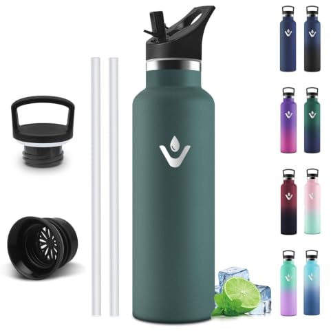 Motswedi Trinkflasche Edelstahl 750 ml, Auslaufsicher, Thermosflasche Kalt & Warm, Trinkflasche mit Strohhalm, Isolierte Flasche, Wasserflasche, für Gym, Sport, Fitness, Olivgrün