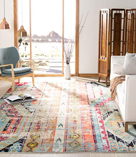 SAFAVIEH Monaco Collection Area Rug - 8' x 10', Multi, Boho Chic Tribal Distressed Design, Non-Shedding & Easy Care, Ideal for High Traffic Areas in Living Room, Bedroom (MNC222F)