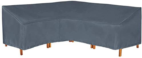 HENTEX Schutzhülle Cover für Eckbank – L-Form Gartenmöbel Abdeckung, Wasserdicht, Winddicht, UV-beständig, Grau (210 * 270 * 85H*90H*65 cm)