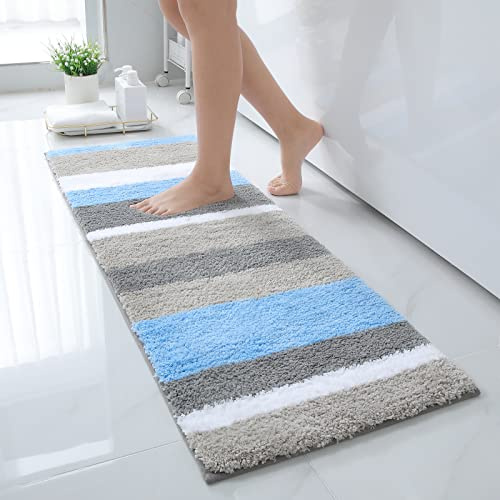 Homaxy Mikrofaser Badezimmerteppich Badematte rutschfest–40x120cm,Blau/Grau