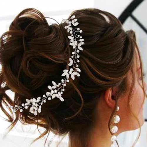 Unicra Braut-/Hochzeits-Haarschmuck, Weinrebe, Silber, Kristall, Blatt-Haarschmuck für Braut, Haarkranz für Frauen und Mädchen