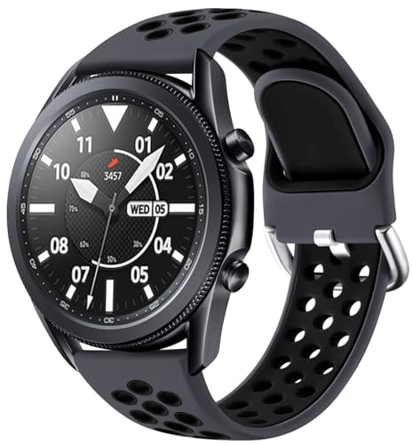 JUVEL Compatible with Samsung Galaxy Watch 3 45mm & 46mm Strap, Dual Colour 22mm Silicone Breathable Sport Replacement Straps for Huawei Watch GT 3 46mm, Large Coal Black