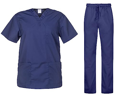 B-well Cesare Uniforme Médicale Unisexes Ensemble: Haut et Pantalons + Blouse Medicale Femme/Homme - Tenue Aide Soignante Professionnelle Marine L