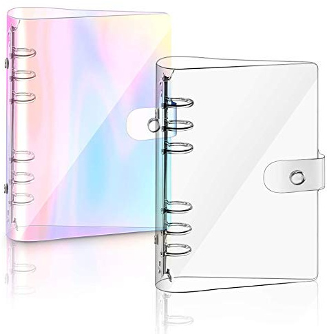 A6-Notizbuchordner, weicher PVC-Einband, Ordner für nachfüllbares Papier (lose Blätter), Planer, transparent/regenbogenfarben, 2 Stück (regenbogenfarben)