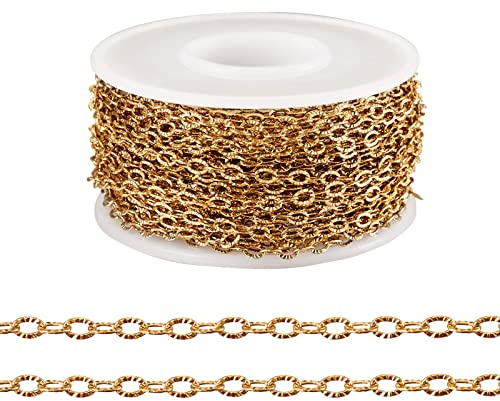 Fashewelry 32,8 fot/rulle rostfritt stål gyllene kedja storpack texturerade kabelkedjor för halsband smycken accessoarer gör-det-själv tillverkning 3,5 x 2,5 x 0,4 mm