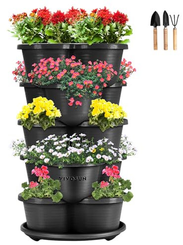 VIVOSUN 5-stöckiger vertikaler Garten-Übertopf für Erdbeeren, Blumen, Kräuter, Gemüse, schwarz