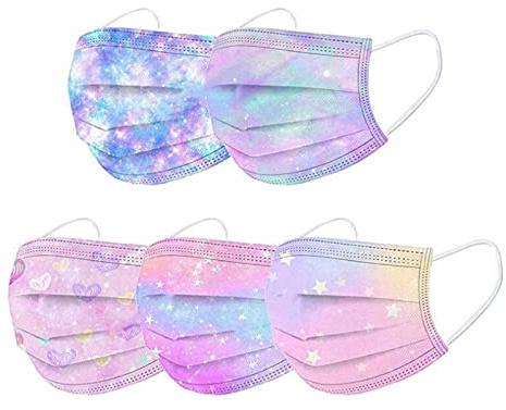 50 Stück Kinder für Maske_Einweg_Mundschutz Cartoon Druck 3-lagig Gesicht Bandanas 3D Druck für Jungen Mädchen Staubdicht Atmungsaktiv Halstuch Multifunktionstuch für die Schule (33)