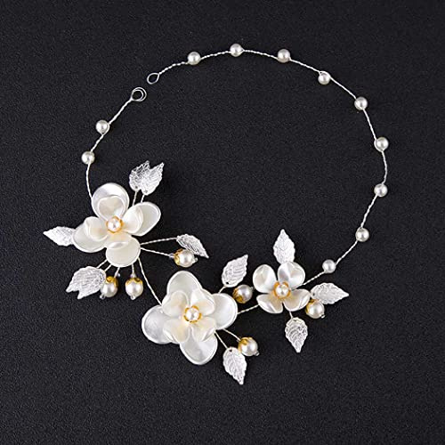 IYOU Blumenmädchen Haarschmuck Silber Blume Perle Stirnband Blatt Kommunion Kopfschmuck für Prinzessin Hochzeit (Silber)