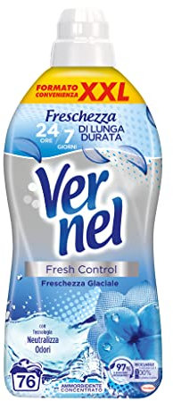 Vernel Fresh Control Ammorbidente Neutralizza Odori, profumazione Freschezza Glaciale, Confezione singola da 76 lavaggi.