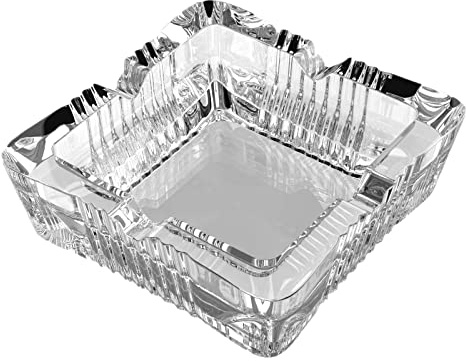 UZQL Square Crystal Ashtray, Classic Design, Large Home Ashtray for Cigarettes & Outdoor (4.1 inch)