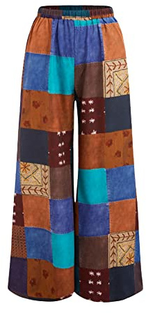 WDIRARA Women's All Over Print Patchwork Wide Leg Hippie Elastic High Waist Boho Pants Multicolor S