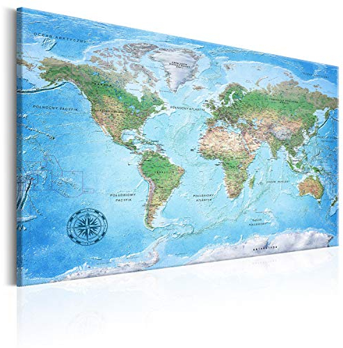 B&D XXL - Akustikbild polnische Weltkarte Bilder Akustikschaum Hochleistungsschallabsorber Schallschutz Leinwand 1 tlg Wandbild Raumakustik Schalldämmung Lernkarte Landkarte