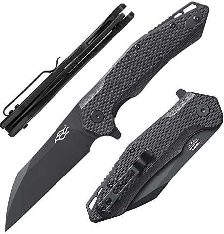 Firebird GANZO FH31B-BK Couteau Pliant de Poche Lame Noire en Acier D2 85mm G10 Poignée Antidérapante avec Clip Camping EDC Couteau 198mm 113g (Noir)
