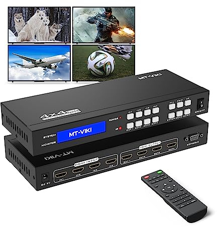 MT-VIKI 4K HDMI Matrix Switch 4x4, 4K@30Hz HDMI Matrix Switcher Splitter 4 in 4 Out with Backlit Button, Power off Memory Function, Support HDCP EDID Management RS232 Control
