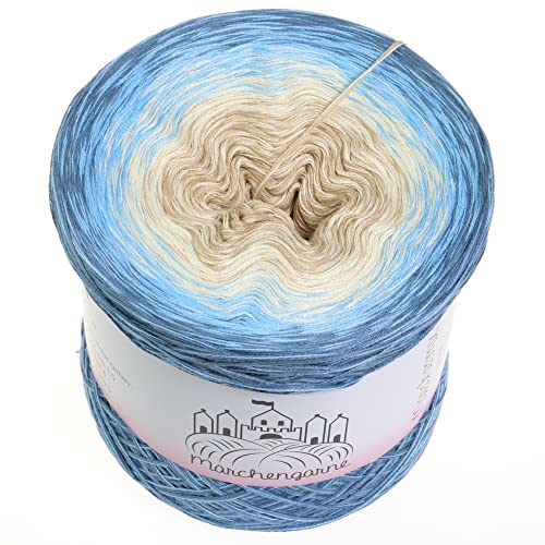 Farbverlaufsgarn Bobbel 300g - 1140m 4Fädig Wolle Strickwolle Häkeln (Neptun - Taubenblau außen)