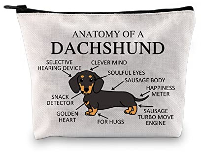 PYOUL Dackel-Liebhaber Geschenk Anatomie eines Dackels Make-up-Tasche Weenie Mama Kosmetiktasche Wiener Hund Besitzer Geschenk Hund Mutter Reißverschluss Reisetasche, A Dachshund B