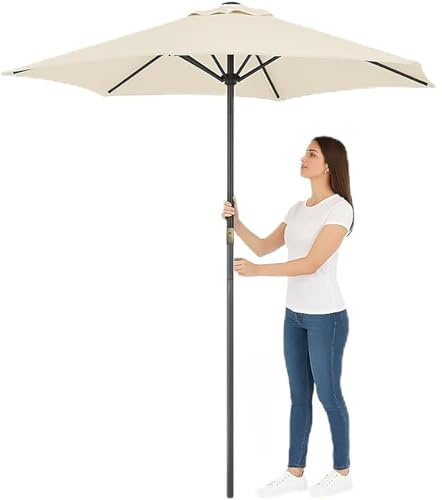 Meown 2M Garden Parasol – UV30+ Outdoor Sun Shade Umbrella with 30° Tilt & Air Vent, Push-Button Tilt, Steel Frame, Lightweight Design, Patio, Balcony, Beach Use
