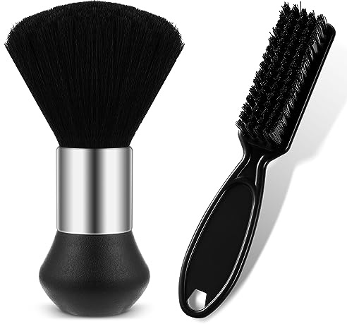 Barber Neck Duster Brush Set - Soft Barber Neck Duster with Barber Trimmer Cleaning Brush, Professional Barber Dusting Hairbrush for Brushing off Hair Around Neckline and Ears