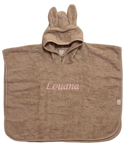 Elefantasie Baby Badeponcho mit Name Bestickt Poncho aus Frottee Baumwolle Nougat