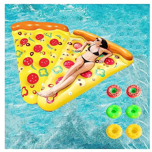 JUNZAI HäNgematte Pool, Pizza HäNgematte Pool, Mit 3/6 GeträNkehaltern HäNgematte Wasser FüR Kinder Und Erwachsene,2PCS
