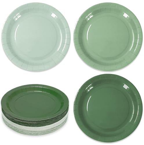 Whaline 72Pcs Sage Green Paper Plates 9 Inch Gradient Green Color Disposable Round Plates for One Lucky Duck Wedding Baby Shower Tableware Supplies, 3 Colors