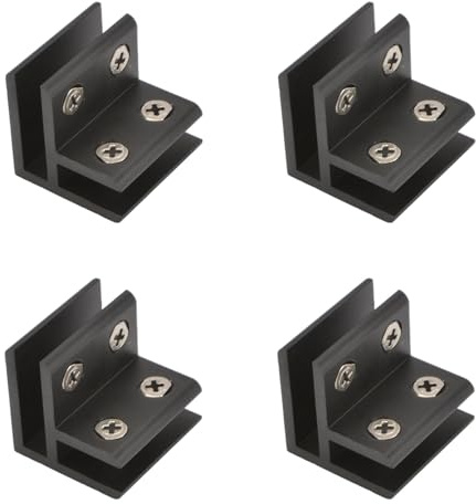 INCREWAY Glasklemme, 4 Stück, verstellbare 90-Grad-Glasklammern, Aluminiumlegierung, Glasregalstützhalterung, Glashalter-Verbinder für 5–8 mm dickes Glas, schwarz