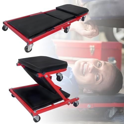 YARDIN 2-in-1 Werkstatt Rollbrett 150kg Werkstatthocker KFZ Montagerollbrett Werkstattliege mit 6 360° Lenkrollen 92x44x12cm Schwarz