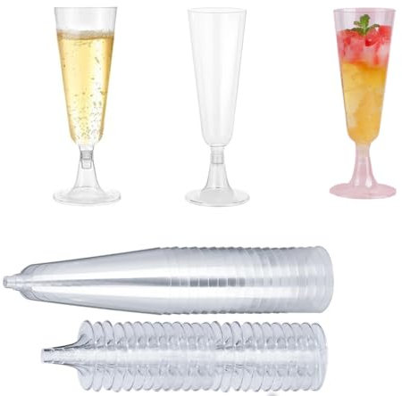 Naisfei Bicchieri da spumante, in plastica, 20 pezzi, trasparenti, riutilizzabili e riutilizzabili, per ricevimento di spumanti, matrimoni, compleanni, picnic, feste (150 ml)