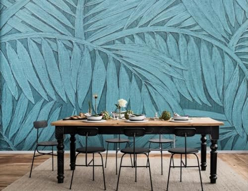 Fototapete Blumen 3D Tapeten 3D Effekt Wohnzimmer Schlafzimmer Vliestapete Geprägtes Grünes Bananenblatt Natur Grau Graffiti Steinoptik Kinder Tapeten