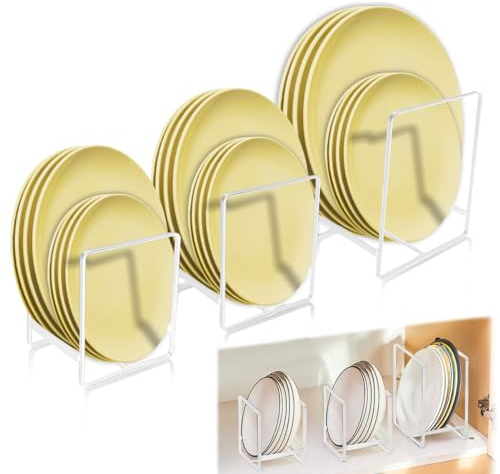 3 soportes para platos, organizador de platos, armario, soporte para platos, cajón con asas, soporte para platos de metal, soporte para platos, almacenamiento de platos, para armario de cocina, placas