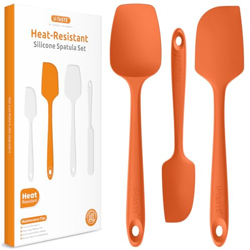 U-Taste silikonspatlar set om 3, 315 ℃ värmebeständig non-stick gummispatel, BPA-fri flexibel degskrapa och kakskrapa för matlagning mixa baka dekorera (orange)